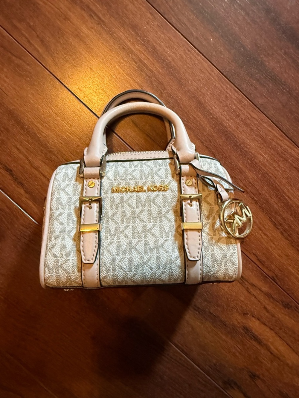 Michael Kors Cream Logo Mini Satchel with Gold Hardware
